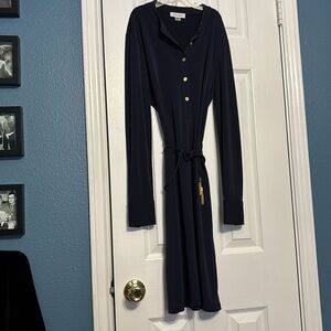 Calvin Klein Long Sleeve Button Top Belted Stretch Dress